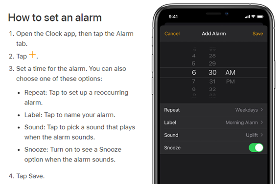 screenshot how to set an alarm