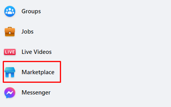 Marketplace link marked in facebook menue screenshot