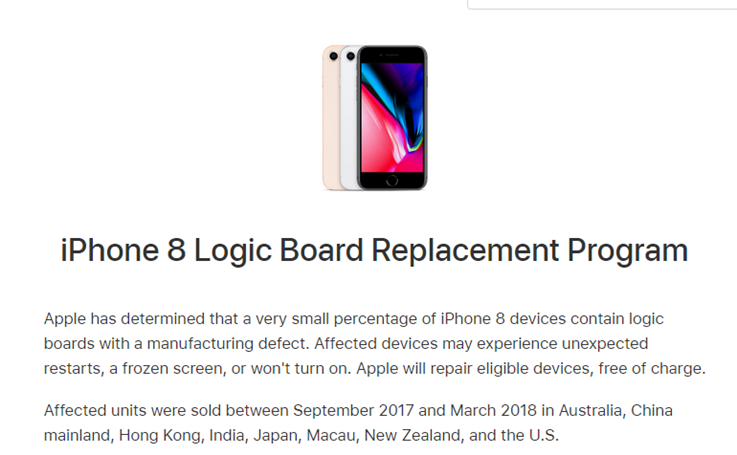 iPhone 8 Logic Board Replacement Program Information