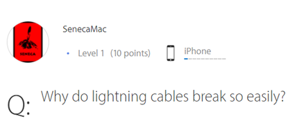 screenshot of a question taken why do lightening cables breaks so easily