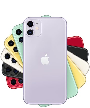 iPhone 11 white, peach, yellow, grey, black and pink