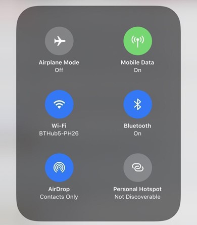 Screenshot of AirDrop settings iPhone