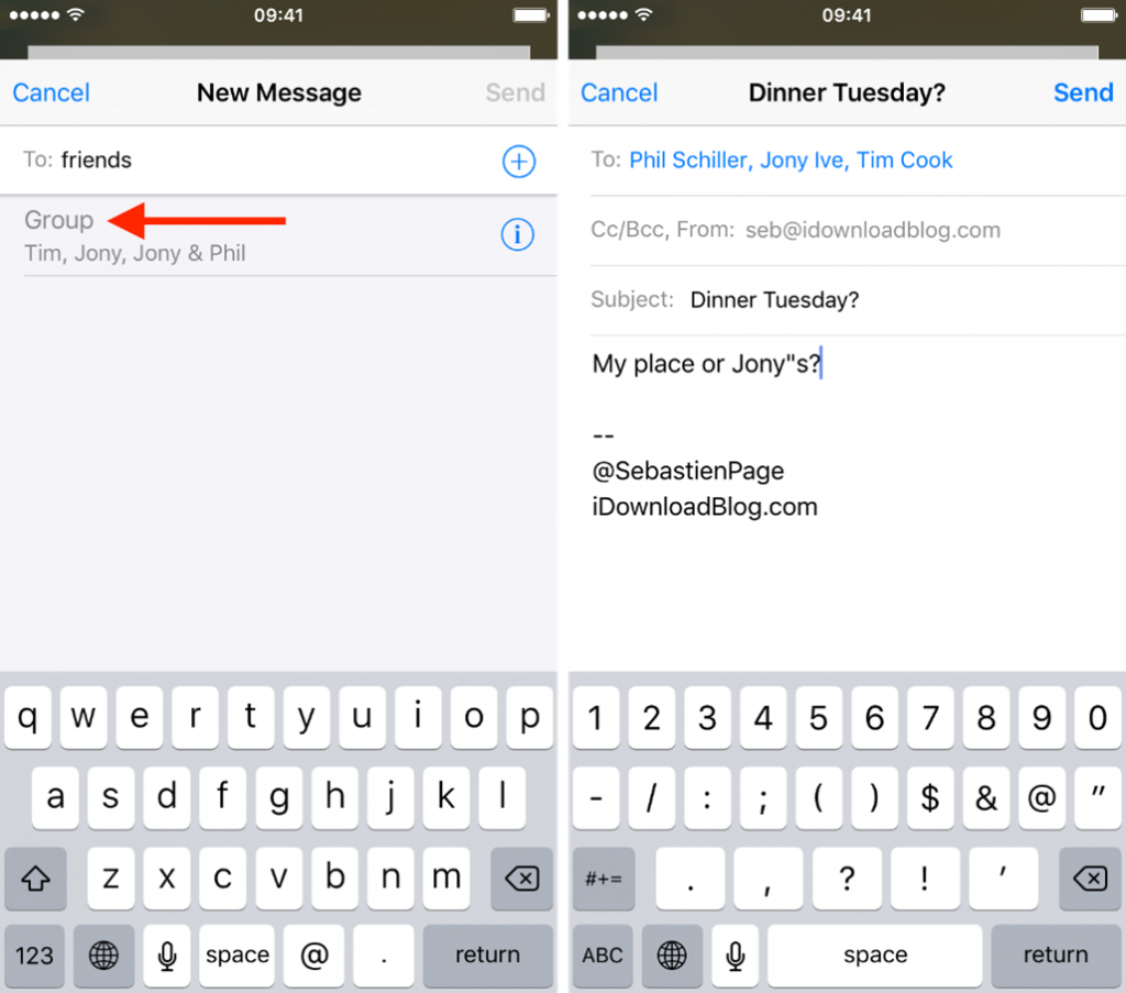 Screenshot showing How you can send a group email on iPhone or iPad