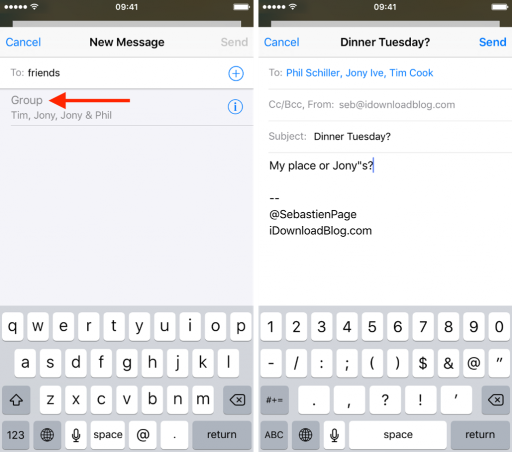 Screenshot showing How you can send a group email on iPhone or iPad