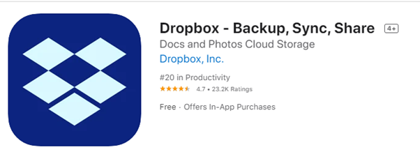 Drppbox app screenshot taken from app store
