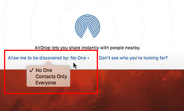 allow me to discovered by option on airdrop window marked red